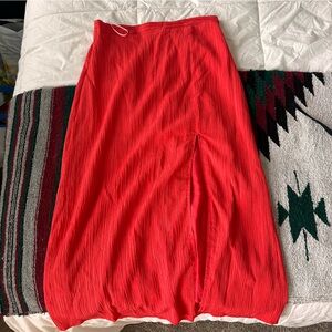 Lulu’s red/coral midi skirt with a slit, size M